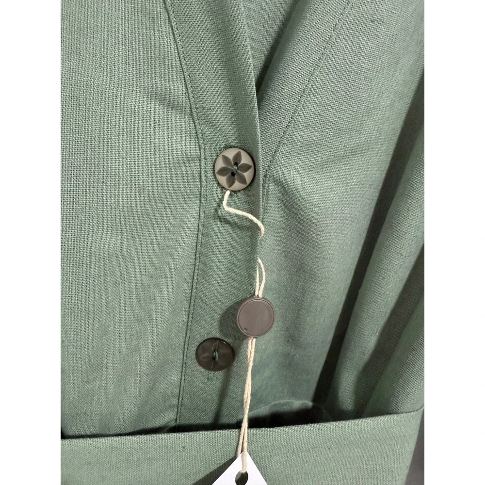 FKSP x‎ Yoox Mahogany Sage Green Maxi Dress S Linen Blend Belted Long Sleeve NWT